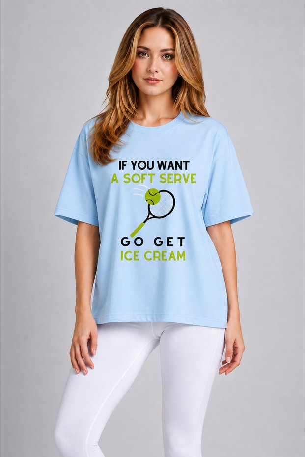 Unisex Oversize Tennis Printed T-Shirt 100% Cotton Tennis Themed Comfortable Fit Short Sleeve T-Shirt