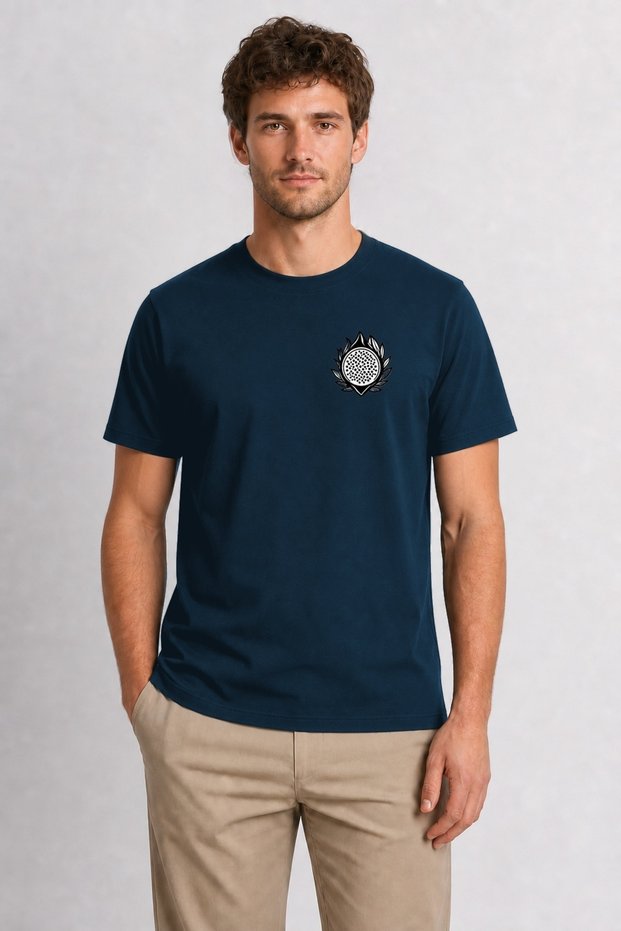 Dragon Fruit Botanical Illustration Design T-Shirt - Navy Blue