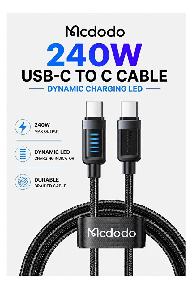 240W USB-C to USB-C Fast Charging Cable, 1.2M, Dynamic LED Light , Type-C Devices