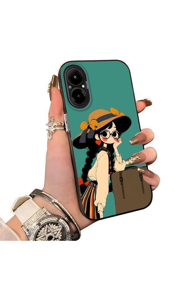 Realme 12 Lite Compatible Silicone Edge Hard Back Case Couple Phone Case Girl Patterned