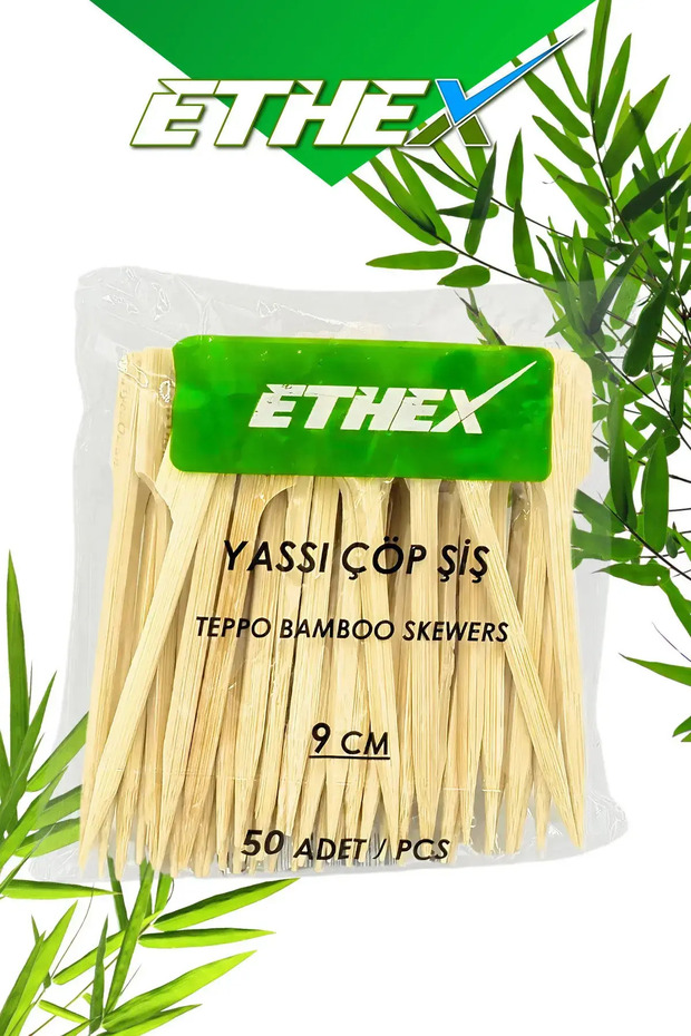 9 CM BAMBU YASSI ÇÖP ŞİŞ 50 ADET
