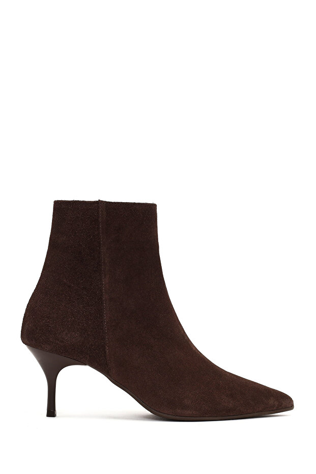 Women's Brown Zippered Thin Heeled Suede Leather Boots Af200013Ds