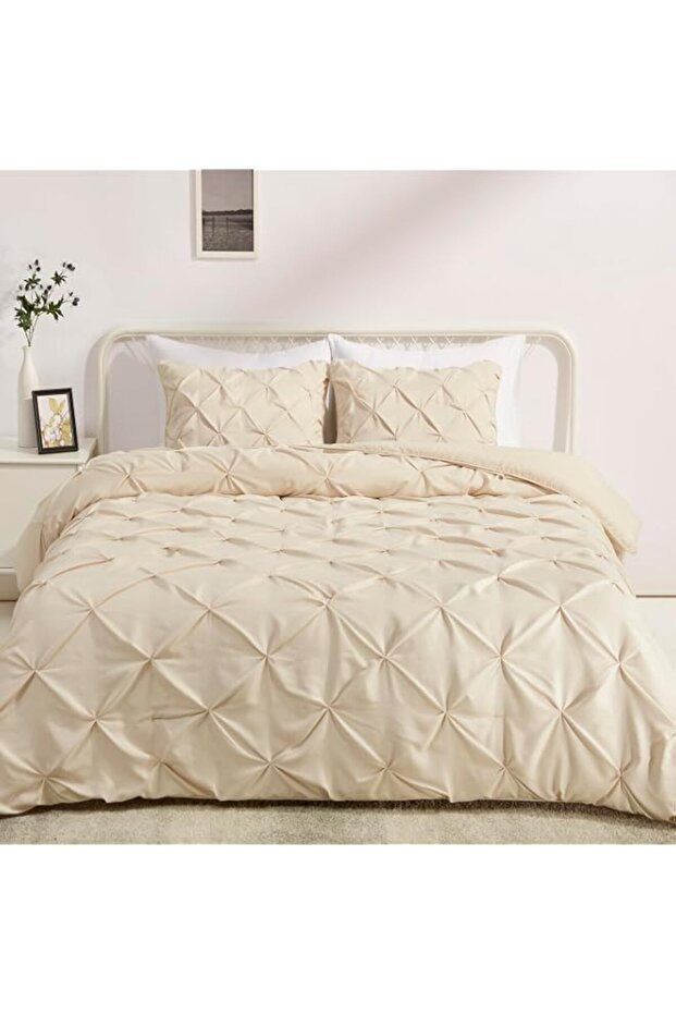 Basics Pinch Pleat Down-Alternative Comforter Bedding Set - King, Beige