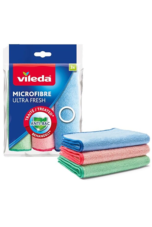 Vileda Microfibre ULTRA FRESH Cloths | Anti-bacterial* | all-purpose cloth |30 x 30 cm | Multipack 3 Pcs