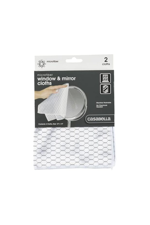 Casabella Microfiber 12" x 14" Cloth, Pack of 2, Black Honeycomb, White Glass, 2 Count - 11214