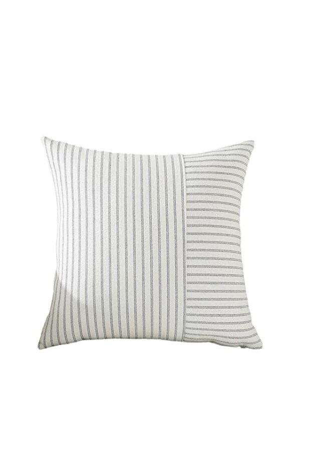 Tazweeq 4 Pack Patchwork Striped Linen Pillow Cases, 45x45cm, Polyester Fabric for Sofa, Retro Rustic Cushion Cases,Couch, Chair & Bedroom Décor, Grey & Beige