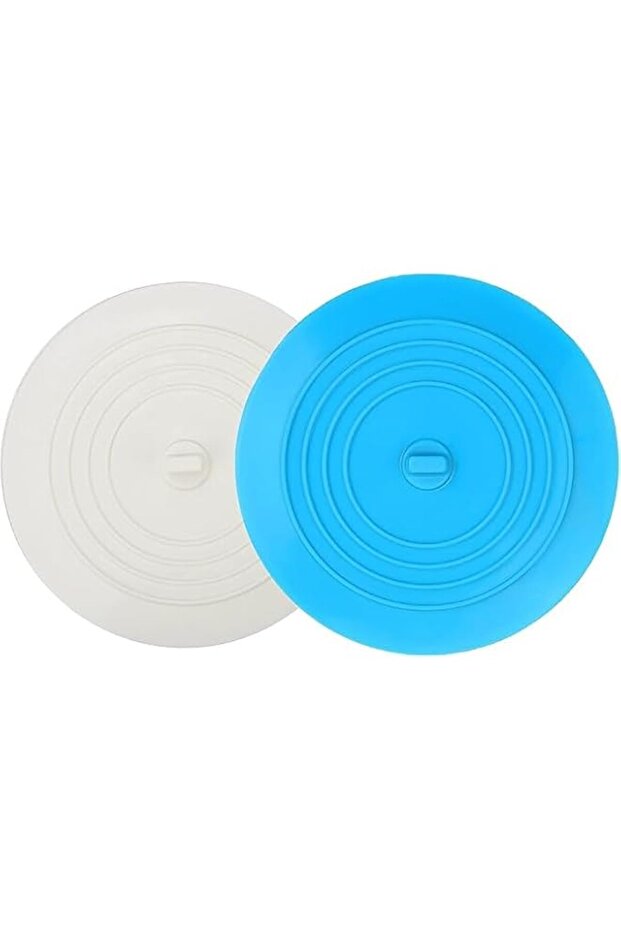 Silicone Drain Stopper, 15.2 cm, 2-Pack, White and Blue, for Kitchen Bathroom Sink