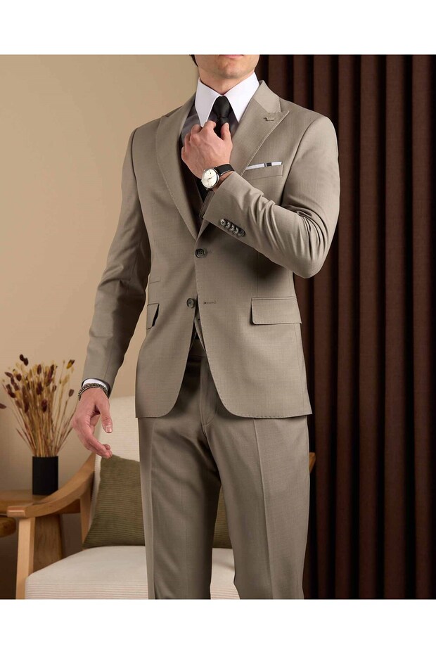 Slim Fit Men's Pointed Collar Double-Sided Jacket Vest Pants Suit Gray T20116-04