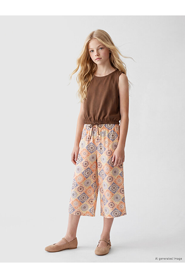 Nevavm Patterned Girl's Capri Pants with Elastic Waist