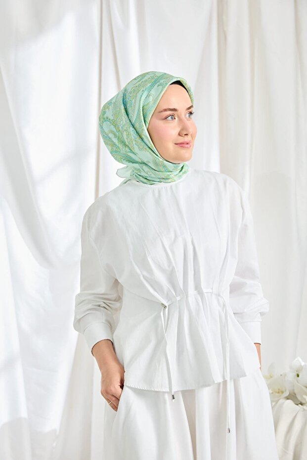 Twill Silk Scarf Ottoman Paisley Mint Green