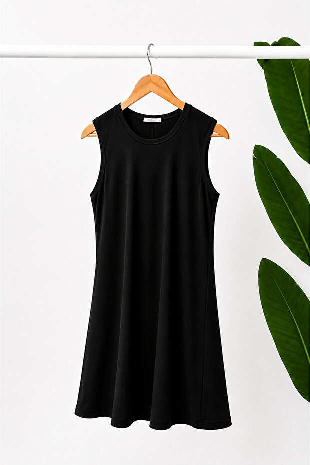 Women's Black Zero Sleeve Combed Cotton Undergarment Tunic
