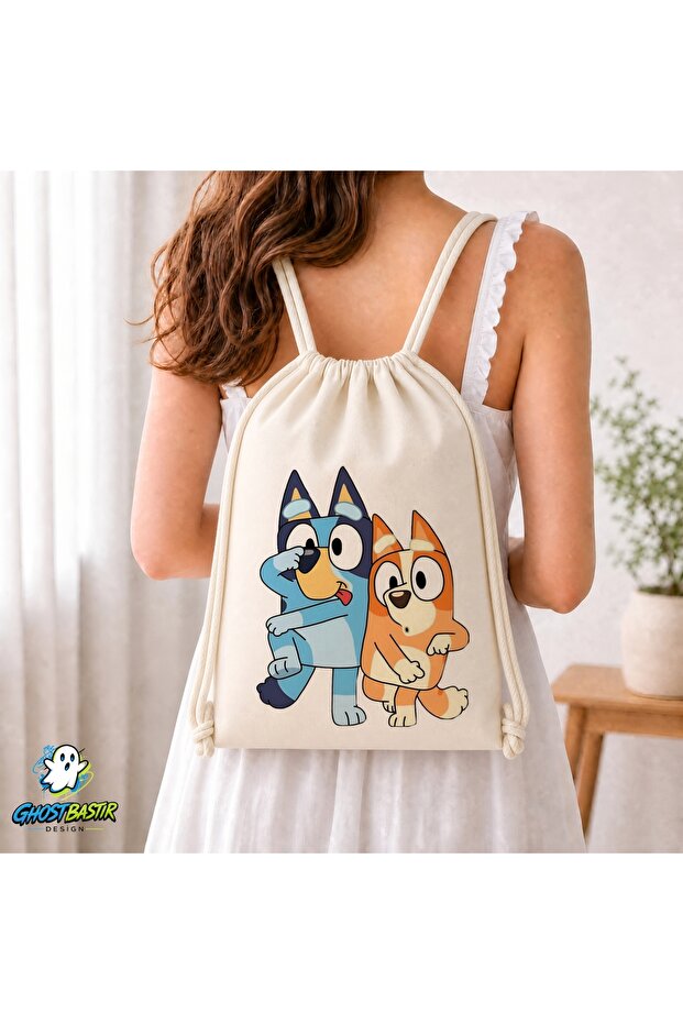 Bluey Drawstring Linen Bag C039