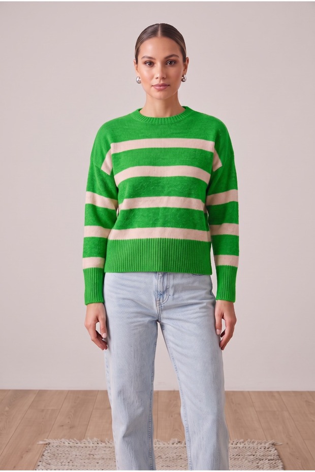 Crew Neck Striped Women's Sweater
