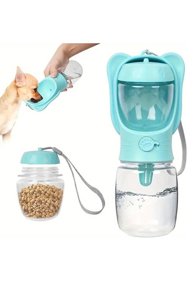 Portable water bottle 350ml, blue, gravity-fed.