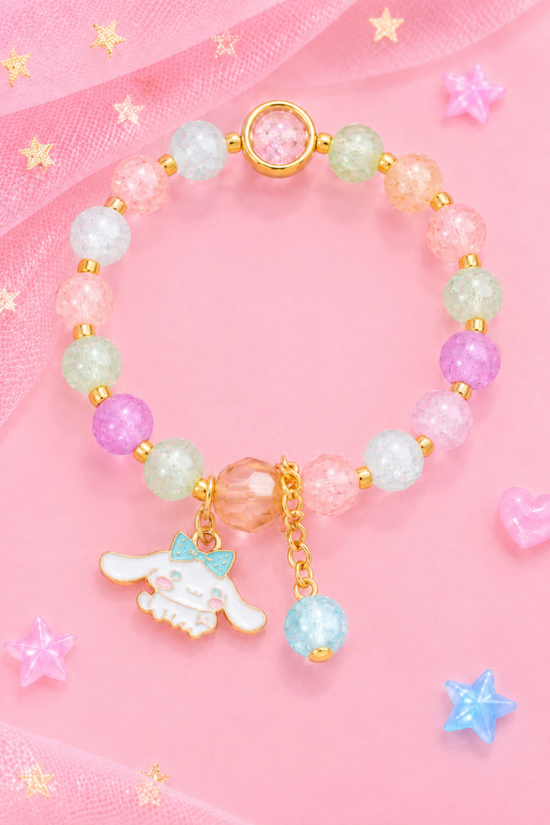 Cute Rabbit Cinnamoroll Pastel Colored Beaded Figured Bracelet Gold Detailed Dangle Charm Bracelet
