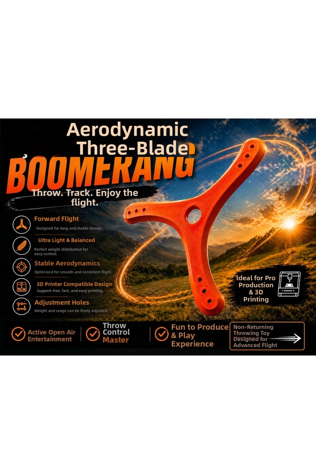Professional Aerodynamic Boomerang Toy - 3-Wing Outdoor, Beach, and Sports Activity