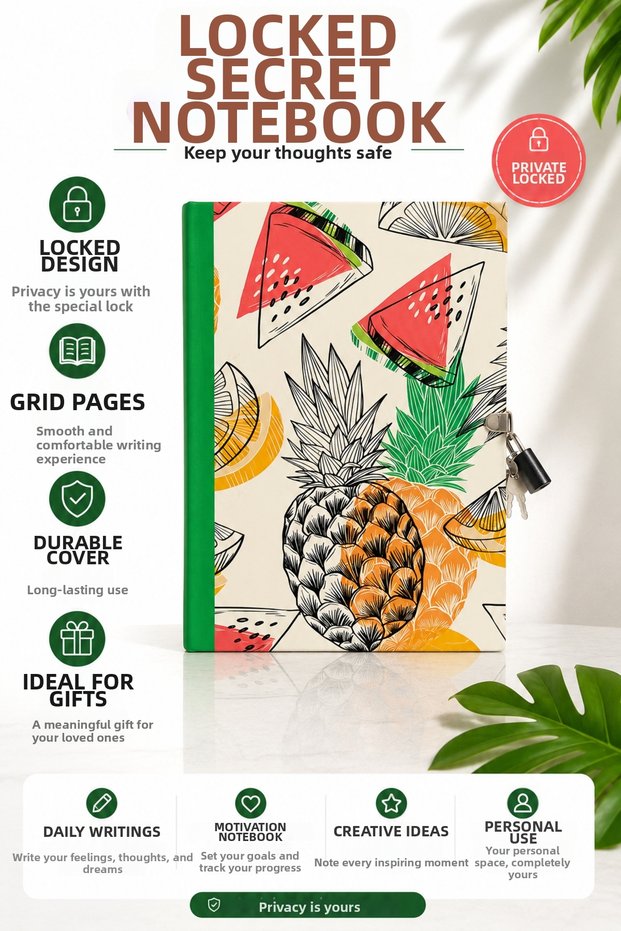 14X20 Locked Memory & Journal Notebook Hard Cover 80 Sheets 1 Piece