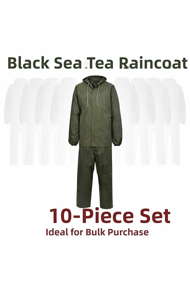 Tea Raincoat 100% Waterproof Top and Bottom Set Seamless Frequency Bonding Black Sea Tea Raincoat