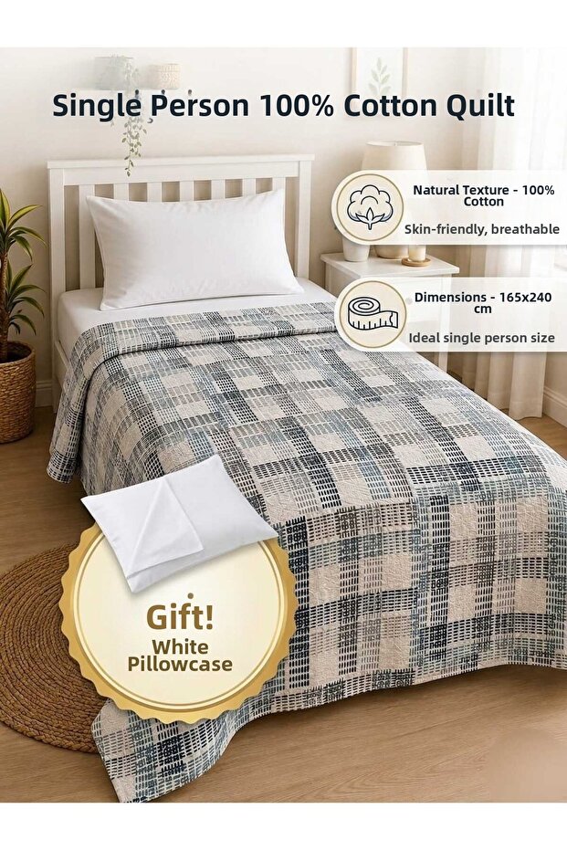 Modern Patterned 100% Cotton Single Cotton Pique - 165X240Cm - Pillowcase Included as a Gift