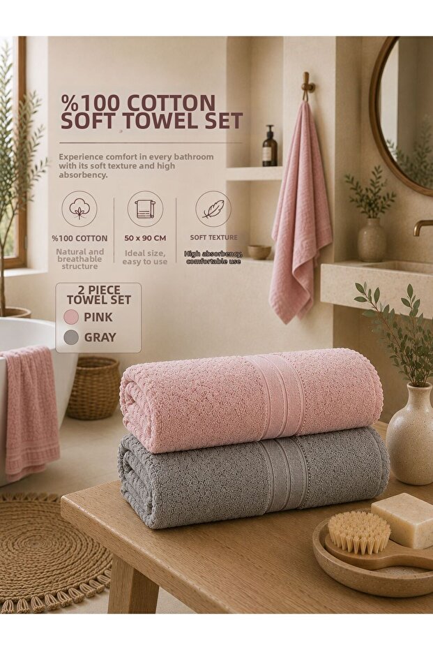 Colorfull 2 Pieces 100% Cotton Floral Patterned 50 X 90 cm Towel Set / Dowry Set