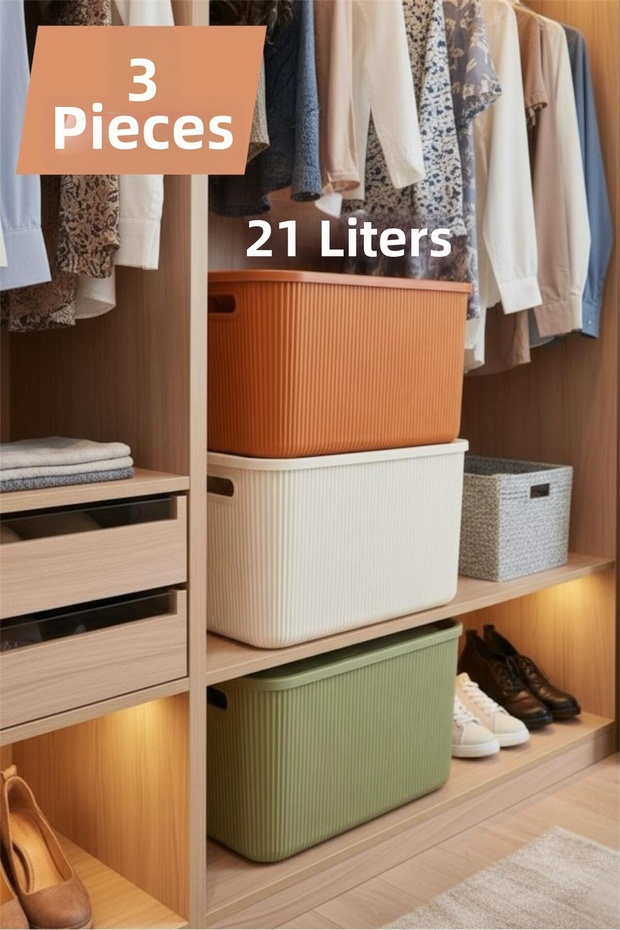 3-Piece 21 Lt Closet Organizer Set with Lid Organizer