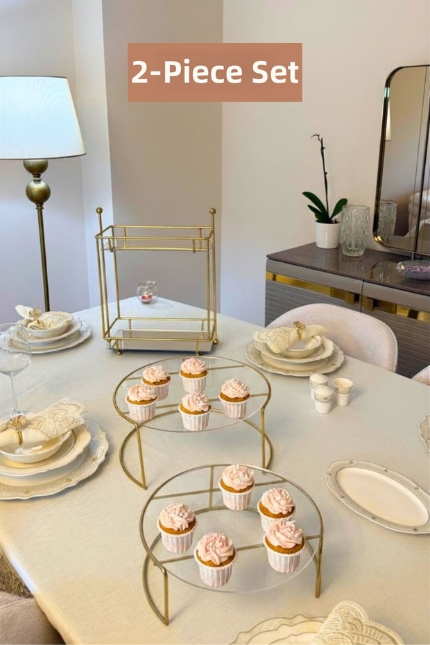Set of 2 Shiny Gold Double Large Size Presentation Trays Two-Tier Rectangular Presentation Trays Kitchen Set