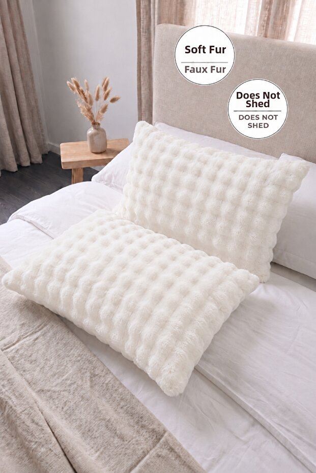 Bubble Fur Plush 2-Piece Pillowcase 50X70 cm Rabbit Hair Soft Supersoft Decorative Cream