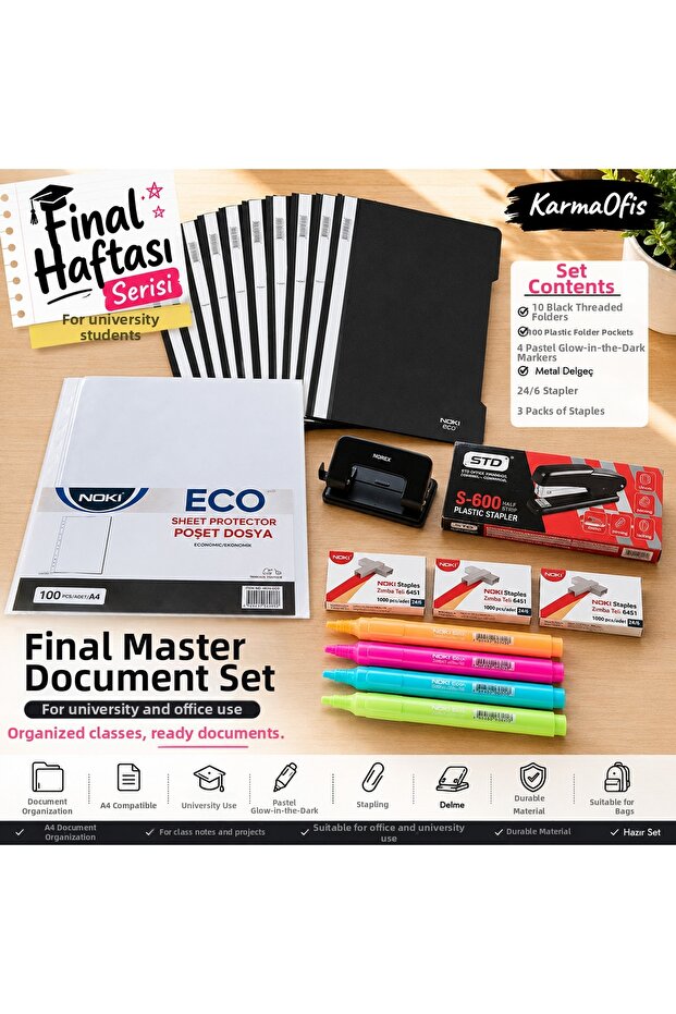 Final Master Document Set |   10-Pack Black Wire Binder + 100-Pack Pouch Binder + Hole Punch + Stapler + Pastel Highlighter Set