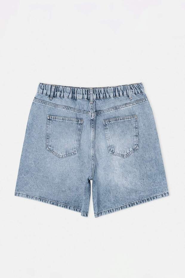 Mavi Lastikli Normal Bel City Boy %100 Pamuk Non-Stretch Büyük Beden Denim Şort TBBSS26AP00013 - 6