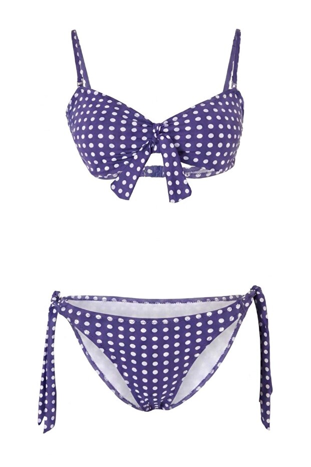 Puantiye Desenli Straplez Kaplı Normal Bel Regular Bikini Takımı TBESS26BT00208 - 4