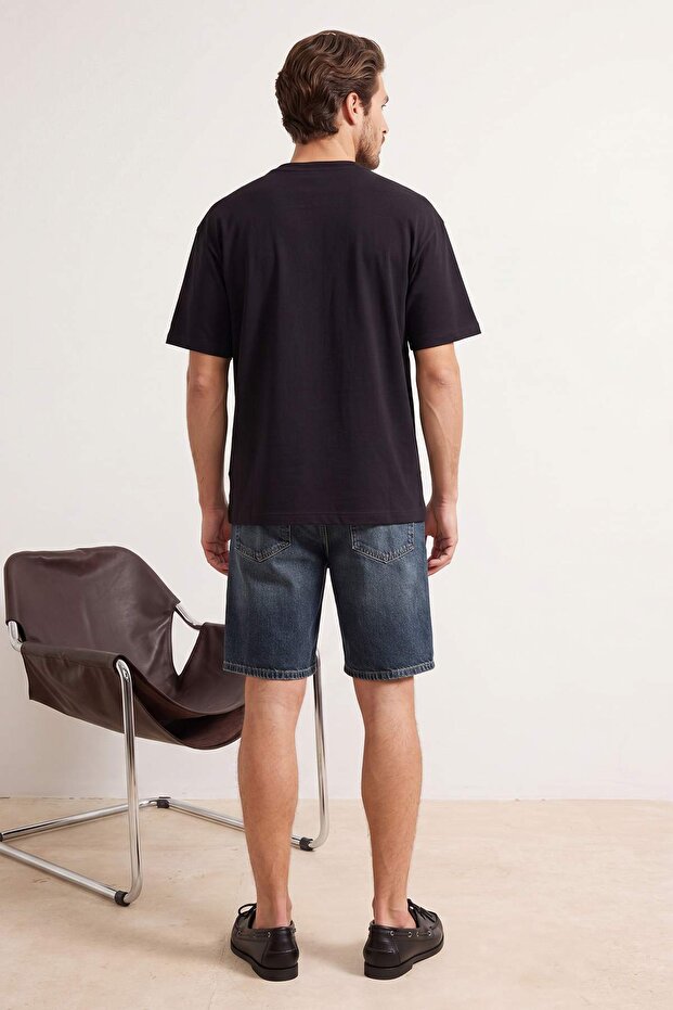 Siyah Oversize Yengeç Nakışlı %100 Pamuk T-Shirt TMNSS26TS00047 - 3