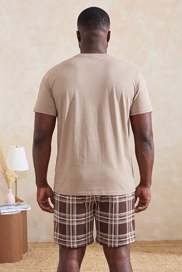 Bej Regular Ekose / Kareli Homewear Büyük Beden Pijama Takımı TMNSS26AI00018 - 3