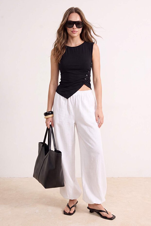 Siyah Fitted/Vücuda Oturan Kayık Yaka Düğmeli Crop Yumuşak Örme Bluz TWOSS26BZ00153 - 2