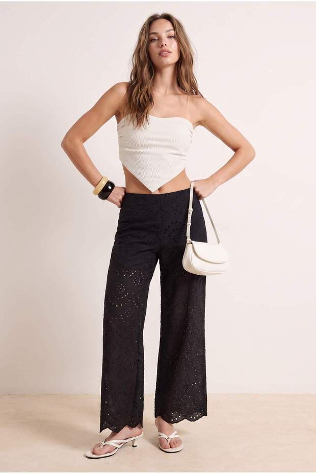 Siyah Brode Astarlı Straight/Düz Kesim Pantolon TWOSS26PL00028 - 2