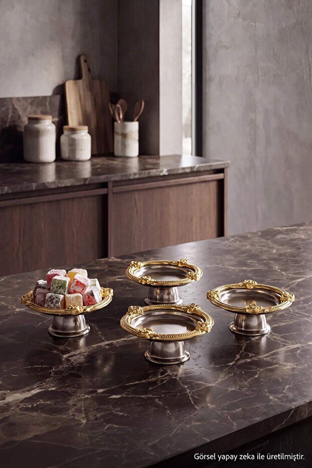 4'lü Gold Kenar Detaylı Lokumluk (çap:6cm yükseklik:3,5 cm)TPHAW27TBK00004