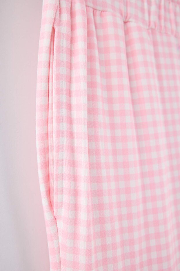 Pembe Kareli/Puantiyeli 2'li Paket Örme Büyük Beden Pijama Altı TBBAW27IA00004 - 3