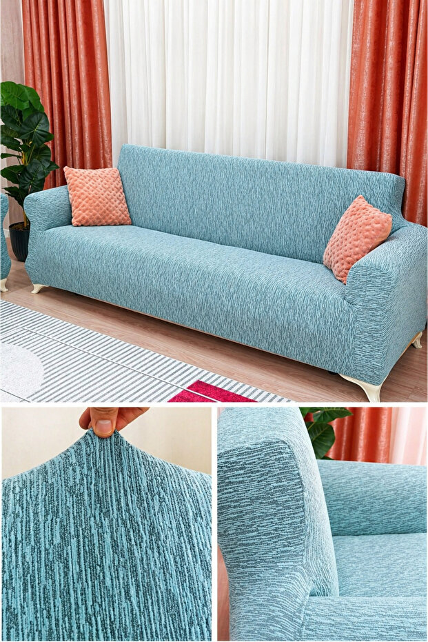 Jacquard Sofa, Couch, Sofa Bed Cover, Striped Pattern, Elastic, Skirtless, for 3-Seater Sofa