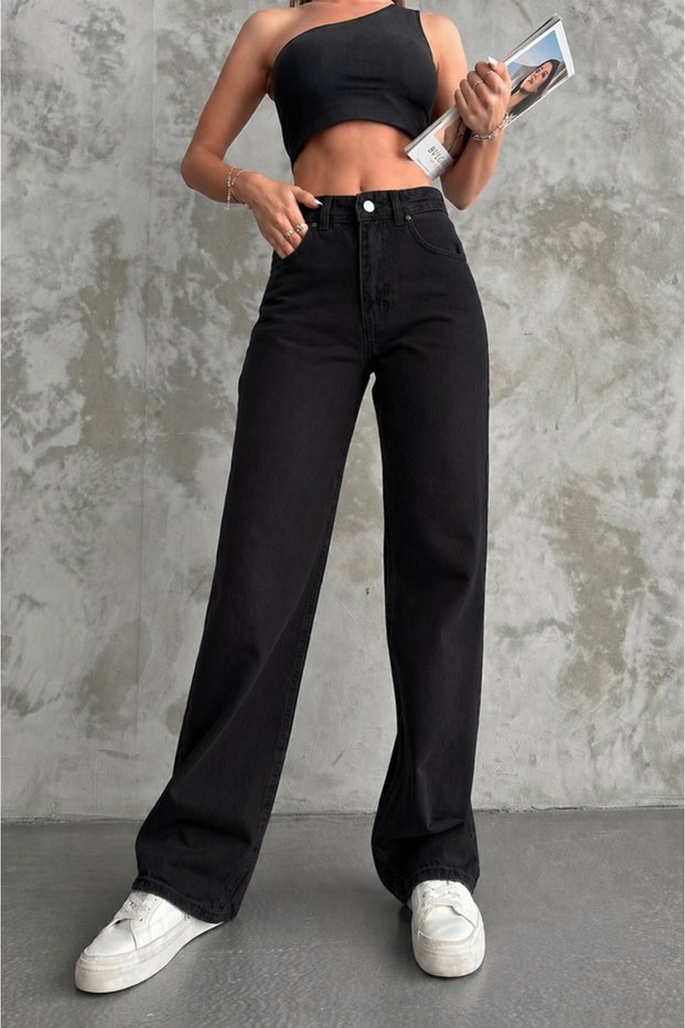 Women's Black High-Waisted Palazzo Jeans