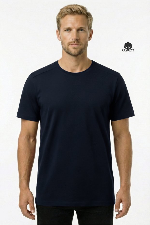 Men's BASIC Comfortable Cut O-Neck Combed Cotton T-Shirt NAVY BLUE
