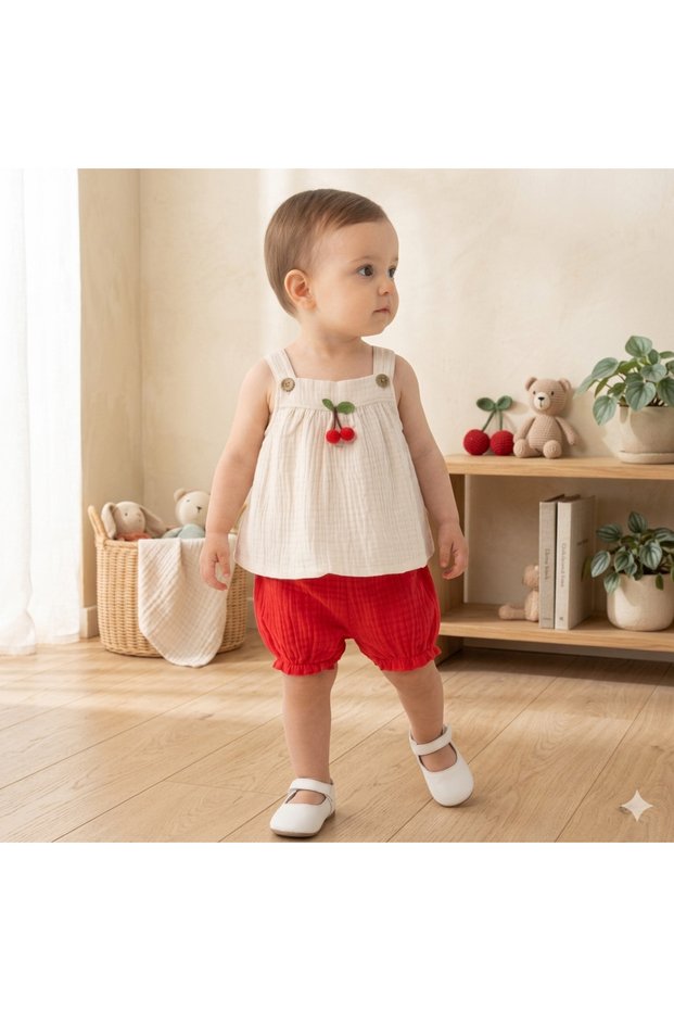 Muslin Fabric with Straps 2-Piece Summer Set Tm 12 Months, 18 Months, 2 Years Girls Red