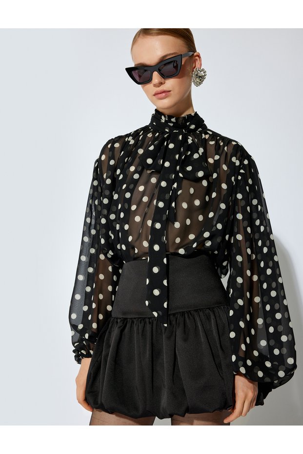 Women's Black Polka-Dot Chiffon Blouse