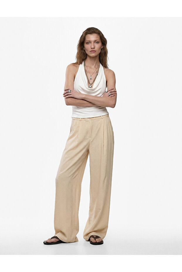 Modal Fabric Loose Fit Wide Leg Baggy Pants with Elastic Waist and Pockets