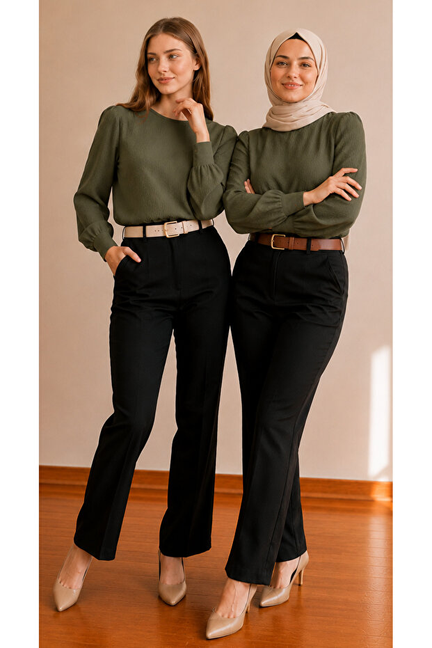 Women's Khaki Comfortable Fit Blouse Long Sleeve Stylish Daily and Office Combination