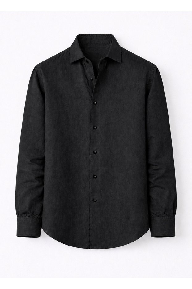 Black Color Long Sleeve Linen Shirt