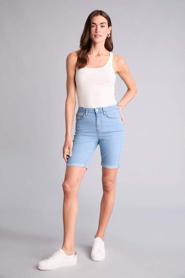 Folded Leg - Regular Waist Jean Bermuda Shorts A1958ax23sm
