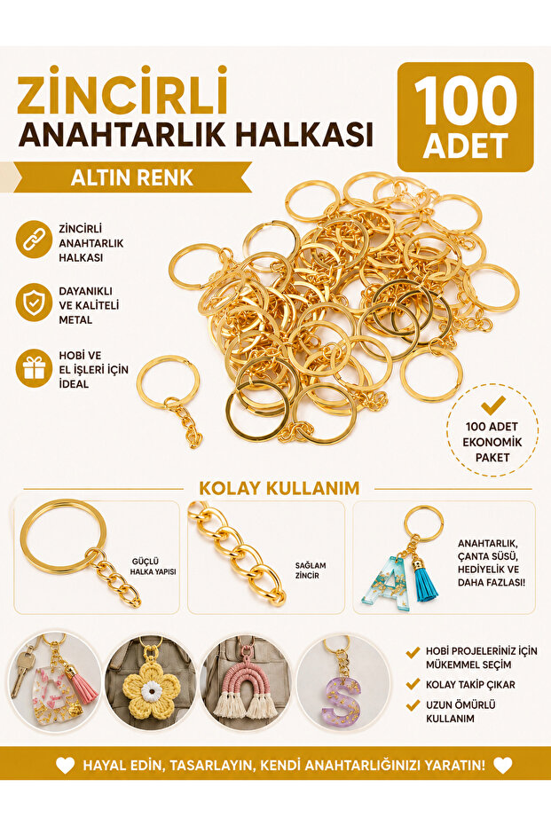 100 Pieces Gold Gold Yellow Chain Keychain Ring