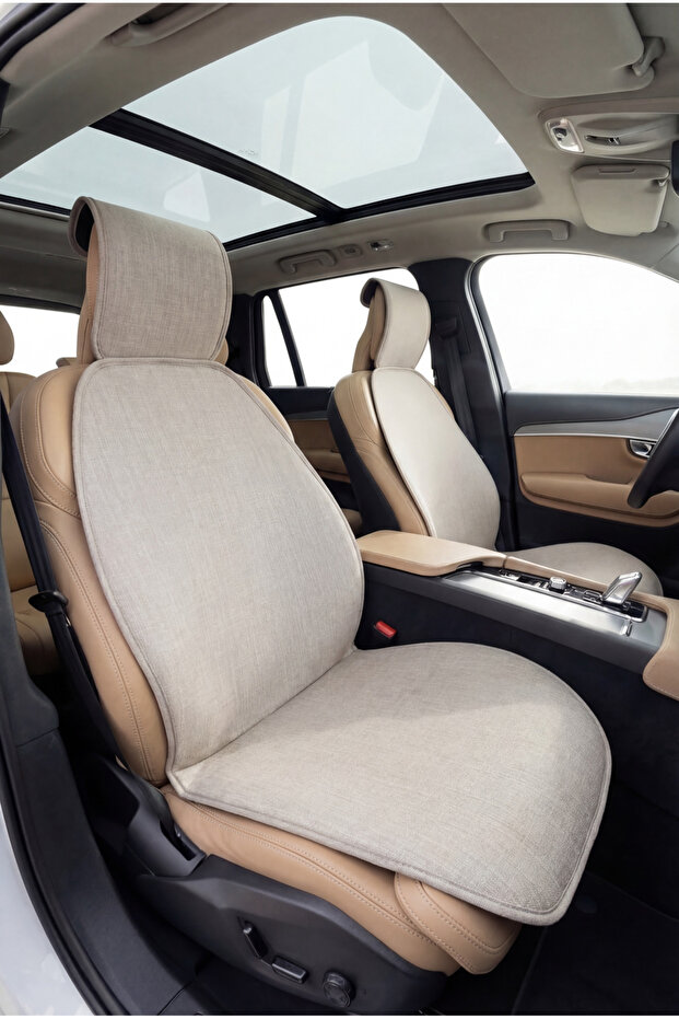 Panda Troy Series Linen Fabric Car Seat Front Cushion Set - Front Seat Protection Cover