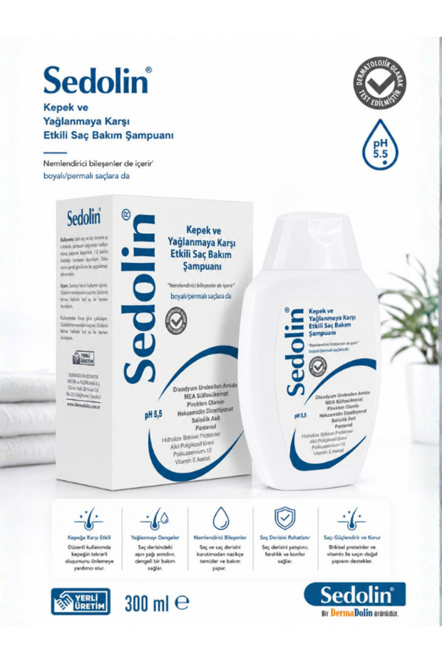 Sedolin Anti-Dandruff and Anti-Oil Shampoo 300 ml | Pirokton Hair Care Shampoo Containing Olamine - 1