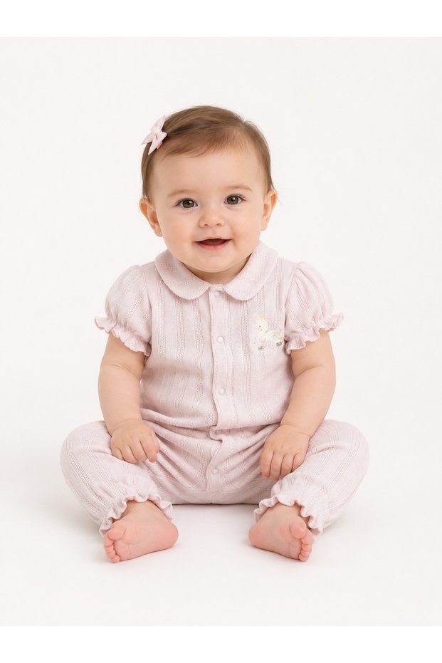Jacquard Baby Collared Girls' Jumpsuit