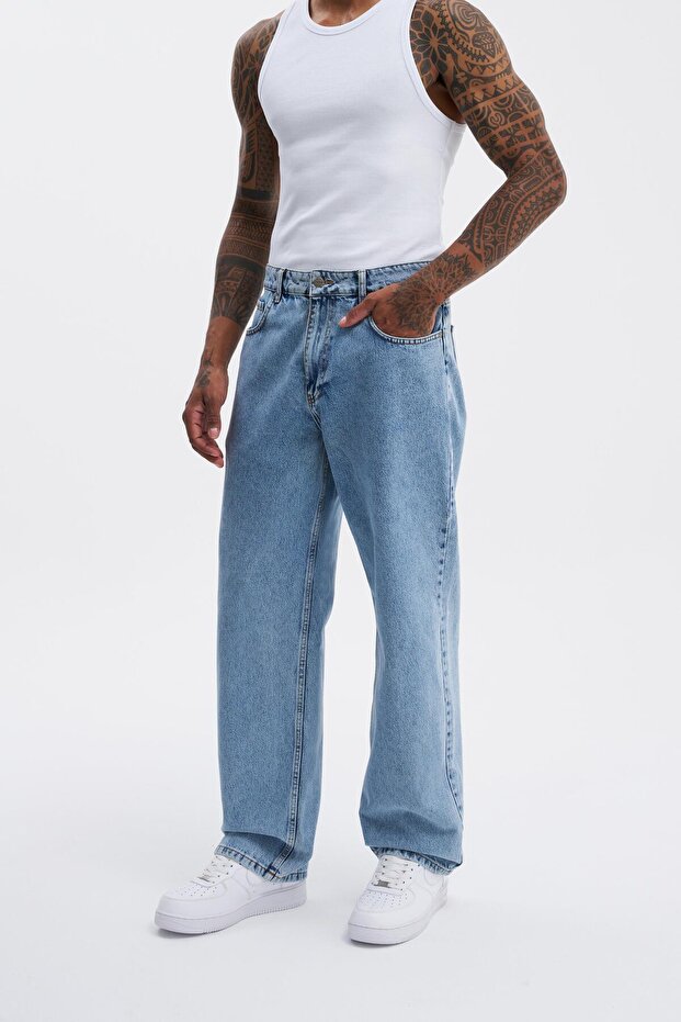 Men's Relaxed Baggy Jean Trousers Light Blue